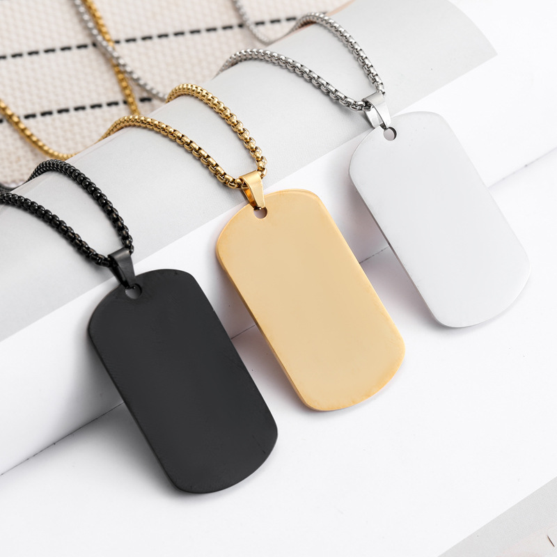 Mens Dog Tag Necklace - HNSP Schlichte Edelstahl-Hundemarken-Halskette mit Anhänger, gravierbar,