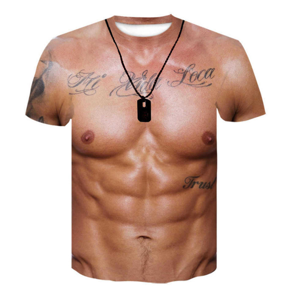 Mens Dog Tag Necklace - Herren Lustiges Fake-Muskel-ABS 3D Allover-Print T-Shirt