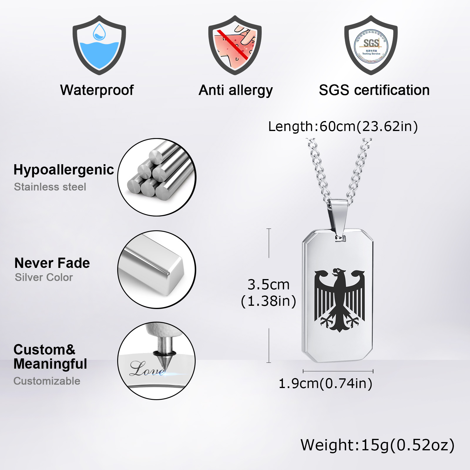 Deutscher Adler, quadratische  – Mens Dog Tag Necklace Bewertung und Preis